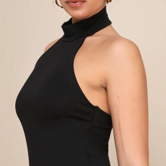 Lulus NWOT Simply Enchanted Black Butter Soft Halter Bodycon Midi Dress Large - Picture 4 of 10